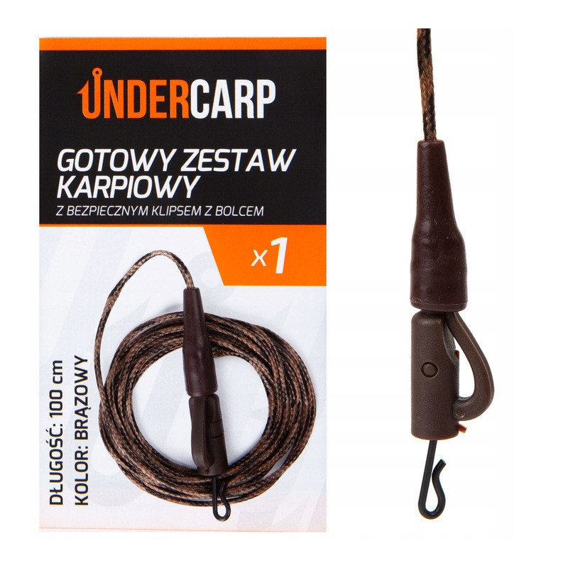 Undercarp Zestaw karpiowy z bezpiecznym klipsem z bolcem brązowy 100 cm UC707