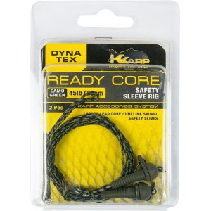 LORPIO ZESTAW K-KARP READY CORE SAFETY SLEEVE RIG  ZIELEN CAMOU 90CM 2 SZT 45LB