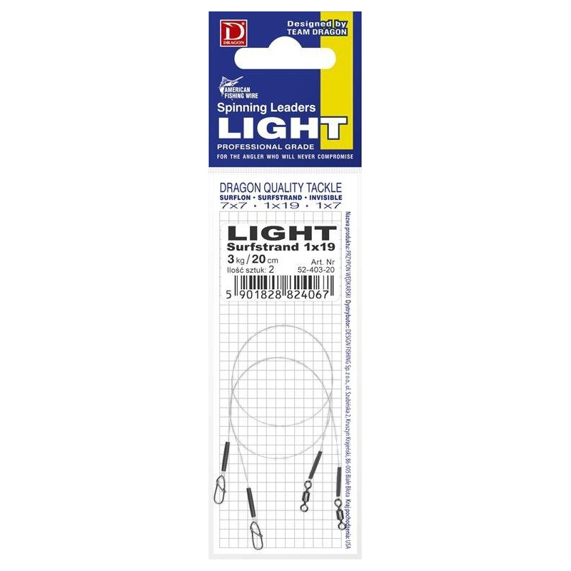 Przypon DRAGON 1x19 Surfstrand A.F.W. 5kg LIGHT 2 szt. 30cm Przypon DRAGON 1x19 Surfstrand A.F.W. 5kg LIGHT 2 szt. 30cm