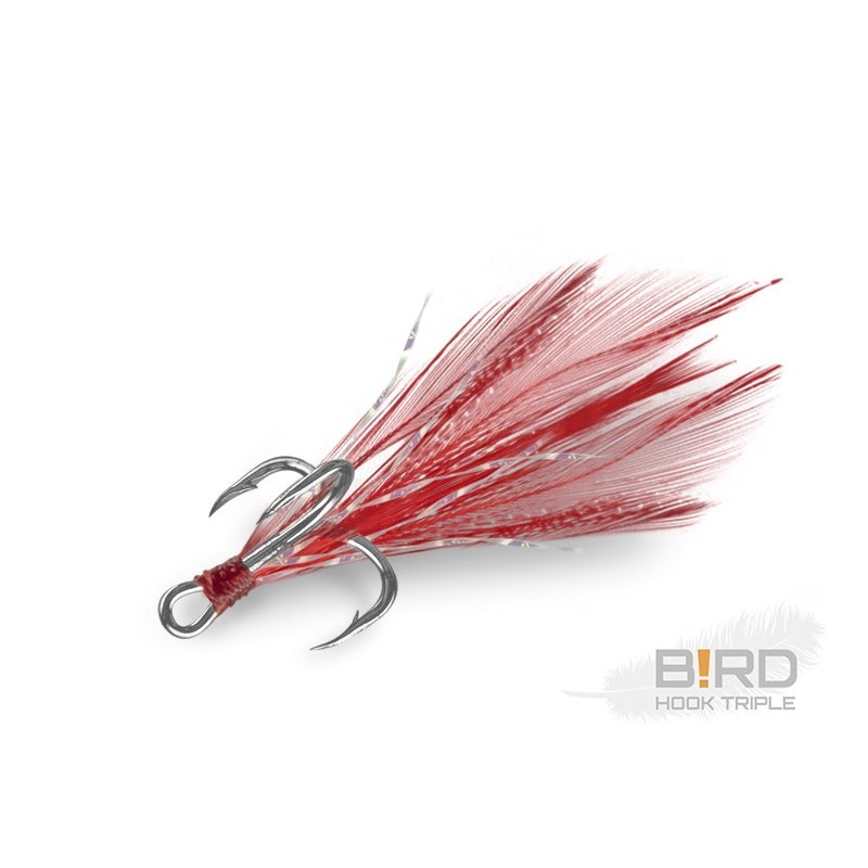 Delphin B!RD Hook TRIPLE / 3szt. CZERWONE PIORKA ROZM 8